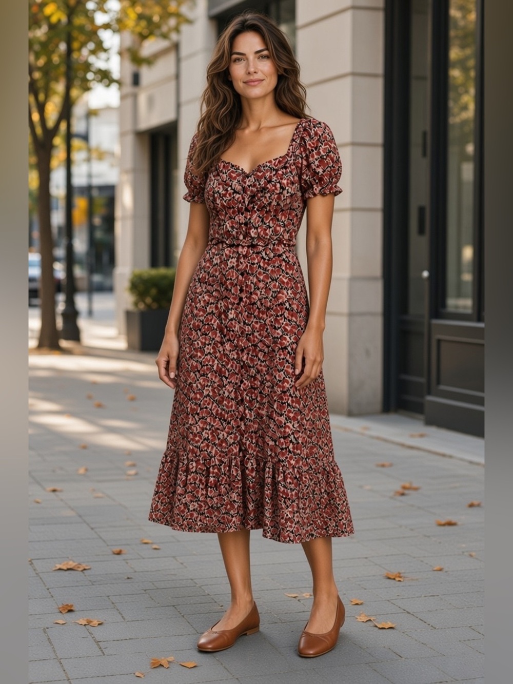 Urban Outfitters Pink Rose Floral Puff-Sleeve Midi Dress